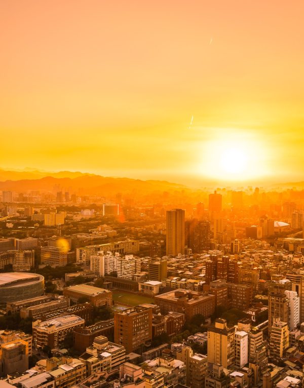 Beautiful architecture building taipei city skyline at sunset in Taiwan